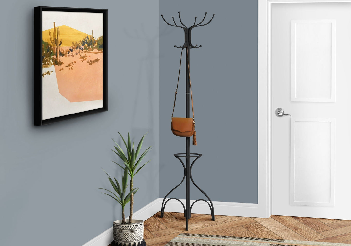 Coat Rack Hall Tree with 12 Hooks and Umbrella Holder
