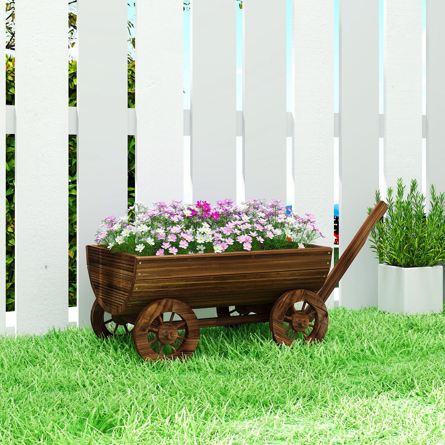 Outsunny Wooden Wagon Planter Box