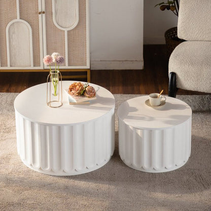 White Round Storage Table Set with Lift-Off Lid