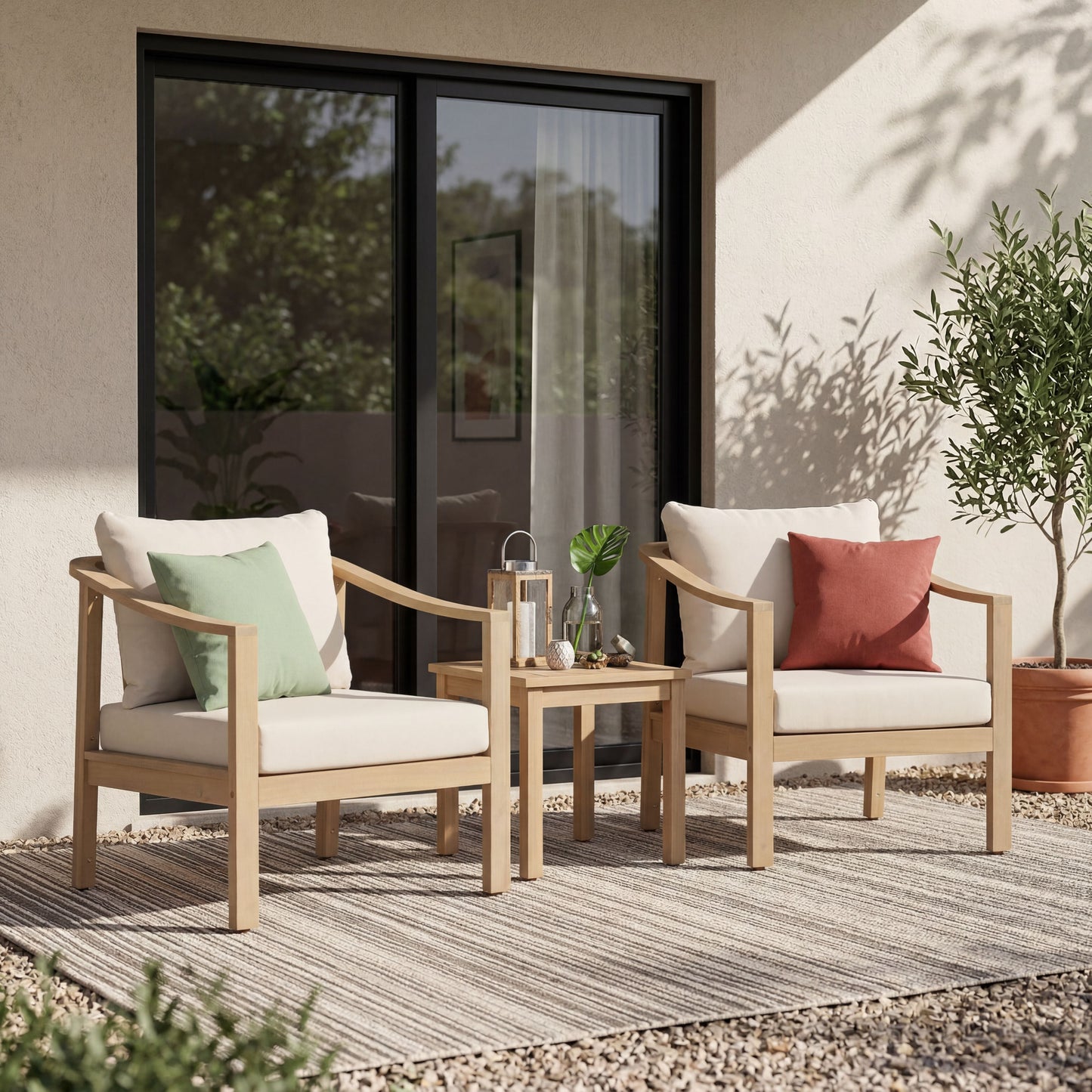Acacia Wood Patio Furniture Club Chair Set of 2