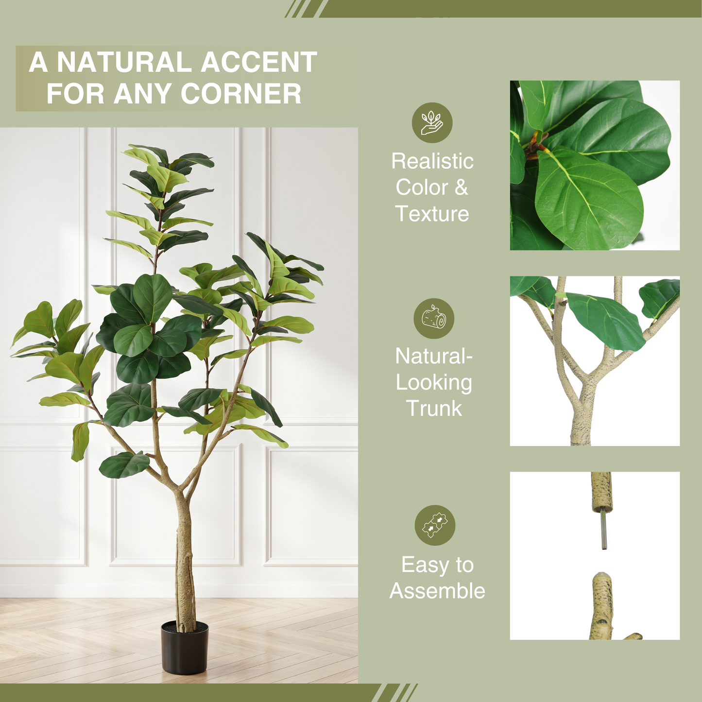6FT Artificial Fiddle Leaf Fig Tree, Realistic Faux Potted Plant