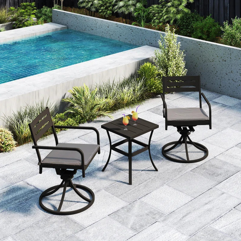 Outdoor Metal Swivel Patio Set - 2 Armchairs & Table