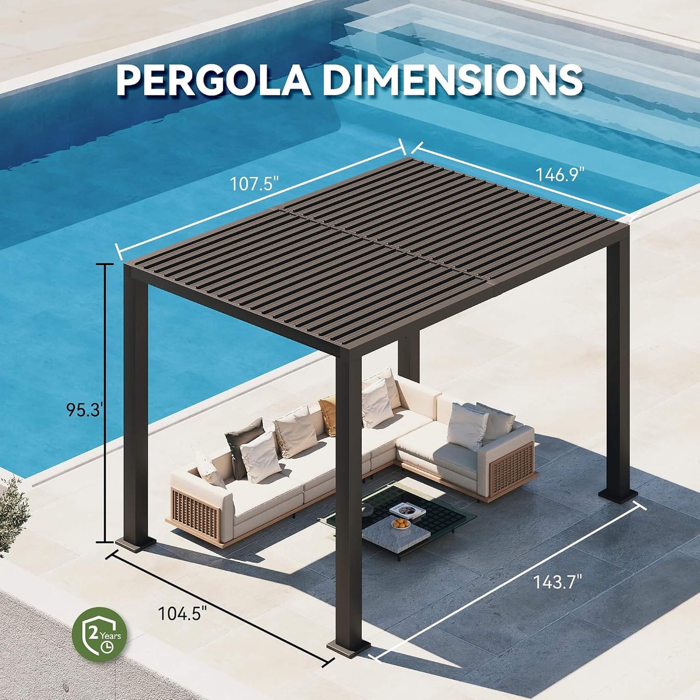 [09X12FT] Alora Premium Outdoor Electric Motorized Louvered Pergola With Built-In LED Lights & Fan (SAK53841)