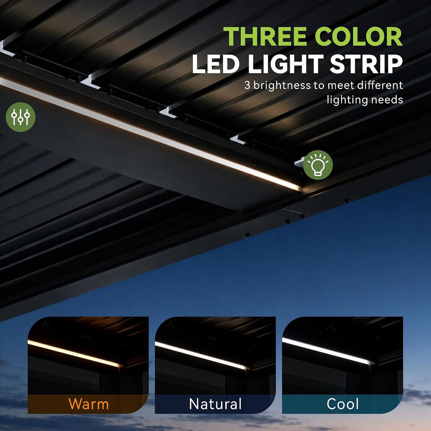 [09X12FT] Alora Premium Outdoor Electric Motorized Louvered Pergola With Built-In LED Lights & Fan (SAK53841)
