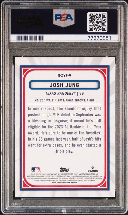 Graded 2023 Topps Bowman Josh Jung #ROYF9 Rookie of the Year Favorites Rookie RC Baseball Card PSA 10 Gem Mint