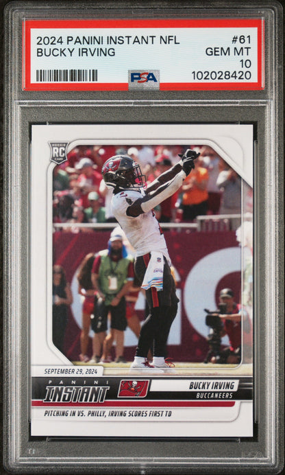 Graded 2024 Panini Instant NFL Bucky Irving #61 Rookie RC Football Card PSA 10 Gem Mint