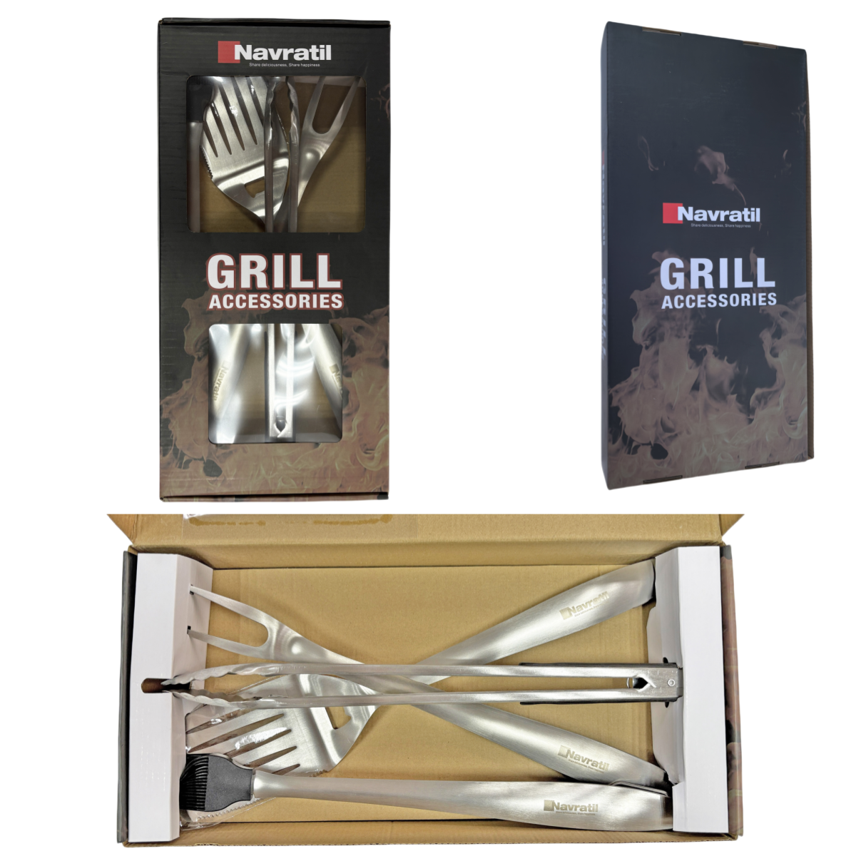 BBQ Tool Set with Cast Iron Frying Pan and Stainless Steel Accessories