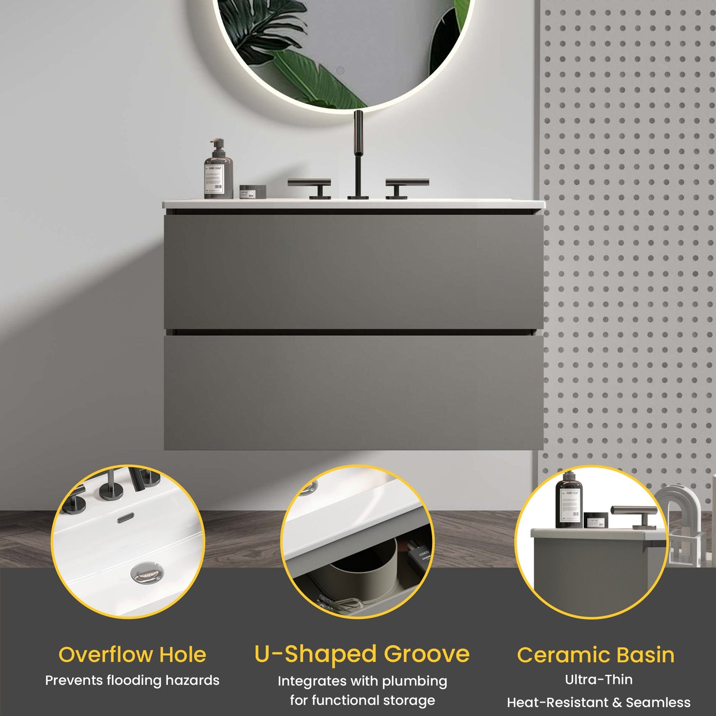 TIA 30" Wall Mount Space Grey Bathroom Vanity
