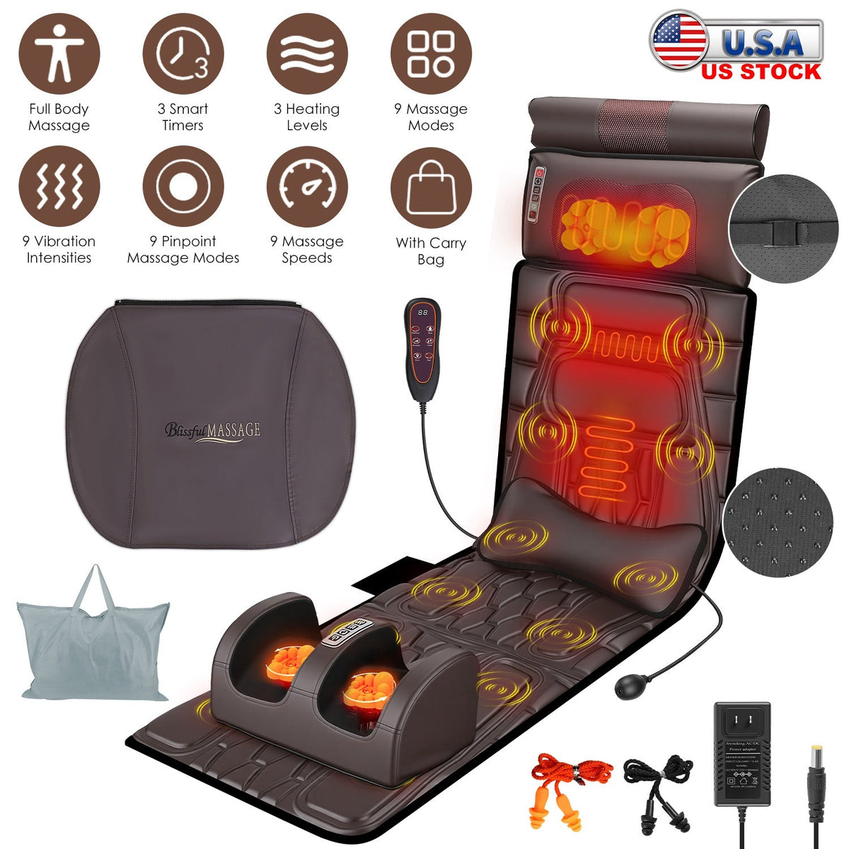 Full Body Massage Mat with Heat and Shiatsu Neck & Foot Massager