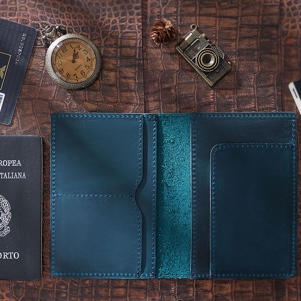 First-layer Cowhide Vintage Handmade Passport Holder Document Organizer Protective Case