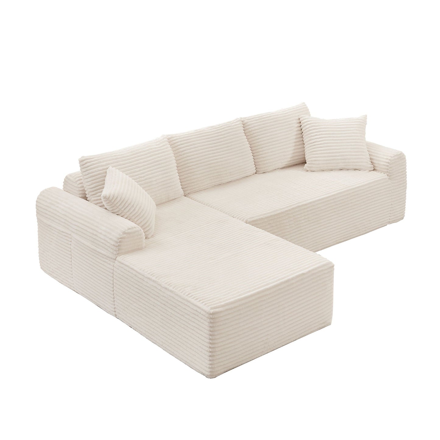 Modular Sectional With Arched Armrests, Includes 3 Back Cushions & 2 Throw Pillows