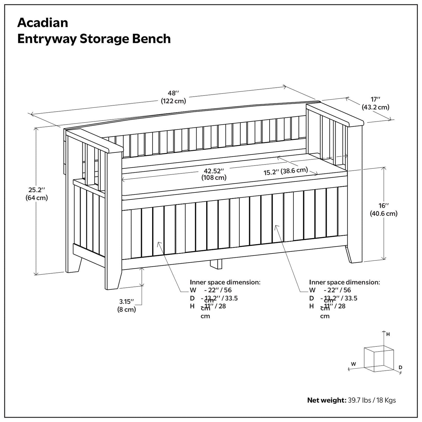 Acadian - Entryway Storage Bench, Handcrafted