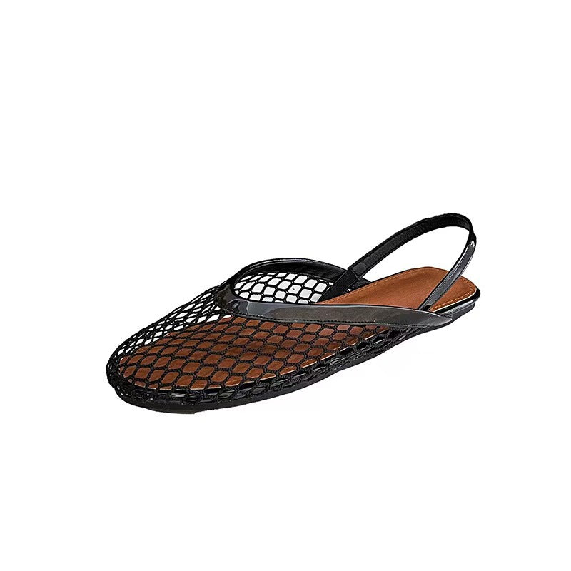 Mesh Hollowed-out Closed-toe Flat Sandals For Women