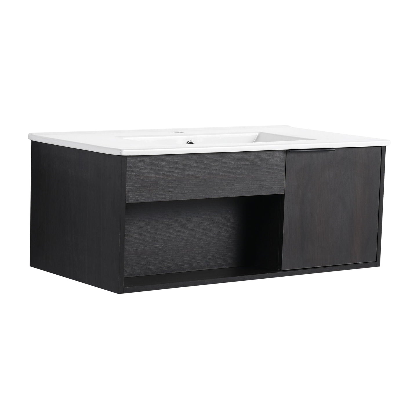 Wall Mounted Floating Bathroom Vanity With Open Shelf & Soft Close Door