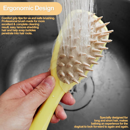 Pet Silicone Shampoo Brush For Long Short Hair Dogs Cats Washing Dog Washing Brush With Handle For Bathing Massaging, Hair Removal On Wet Or Dry Hai