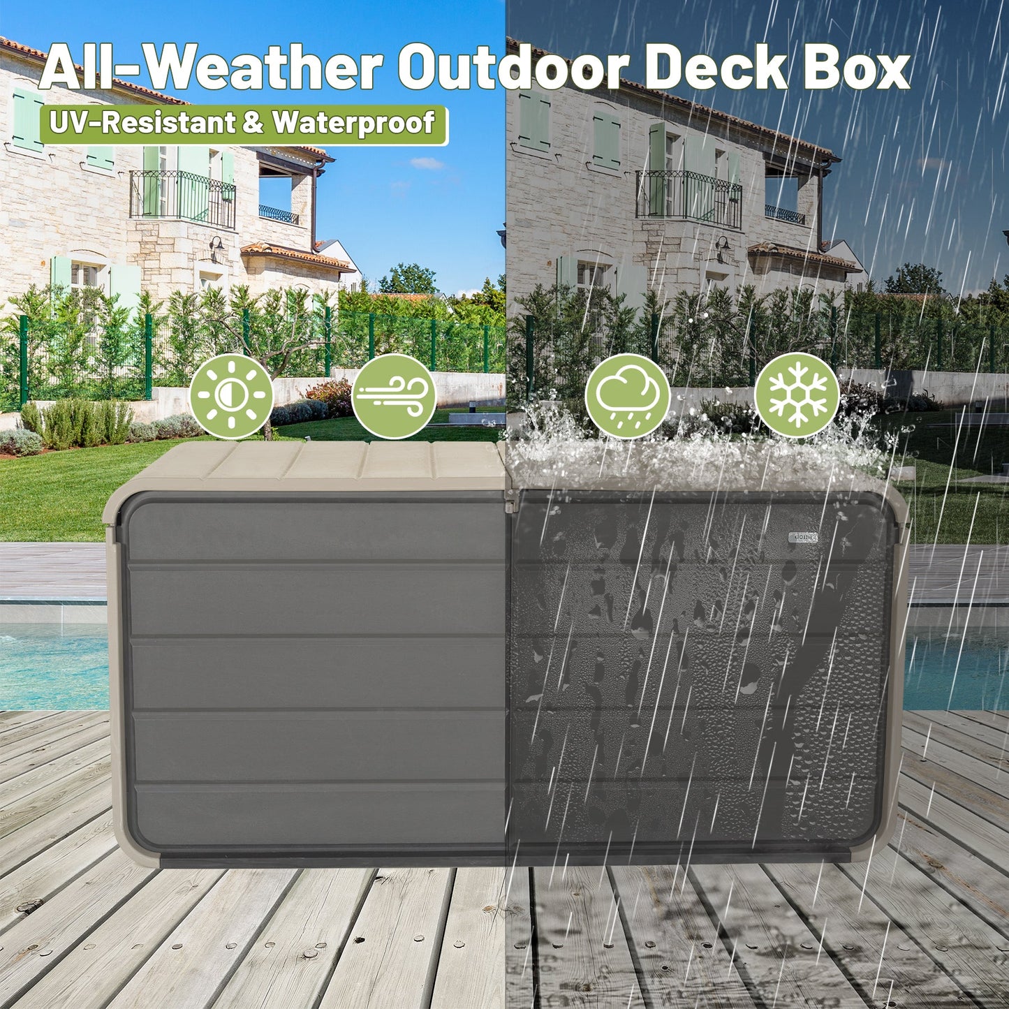 260 Gallon Plastic Deck Box with Lock and Wheels