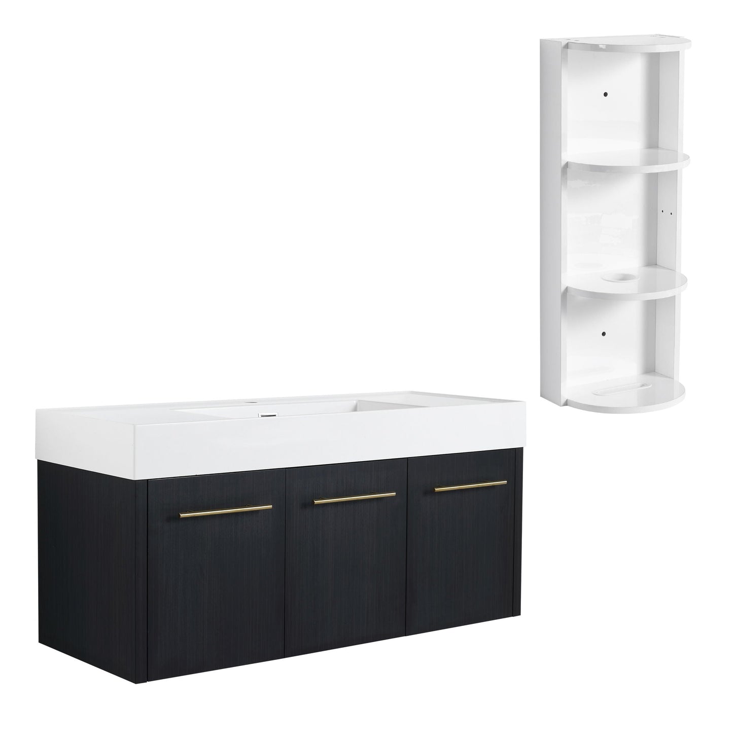 Modern Wall Mounted Bathroom Vanity with Resin Sink and Storage Rack