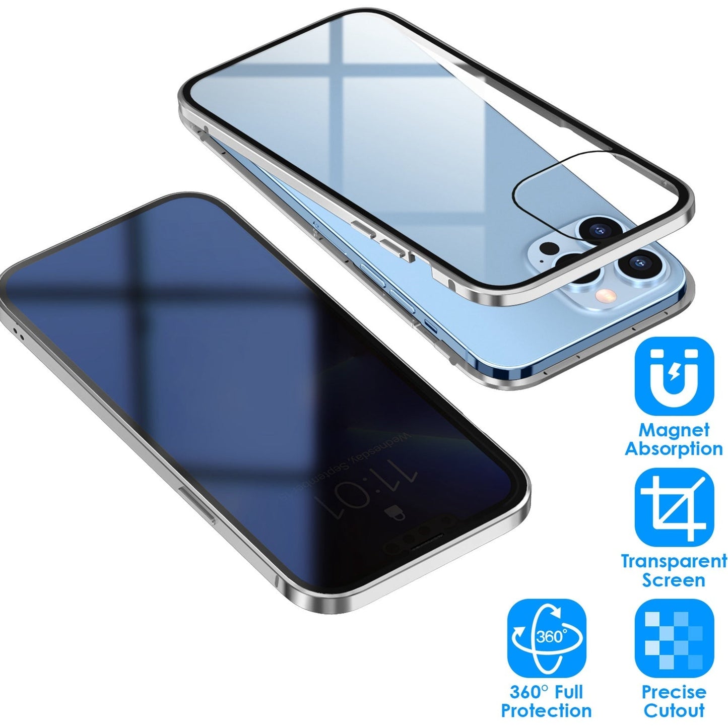 Privacy Magnetic Phone Case 360¡ Full Protection Anti Spy Phone Cover Double Sided Tempered Glass Magnet Absorption Fit for IOS Phone 12