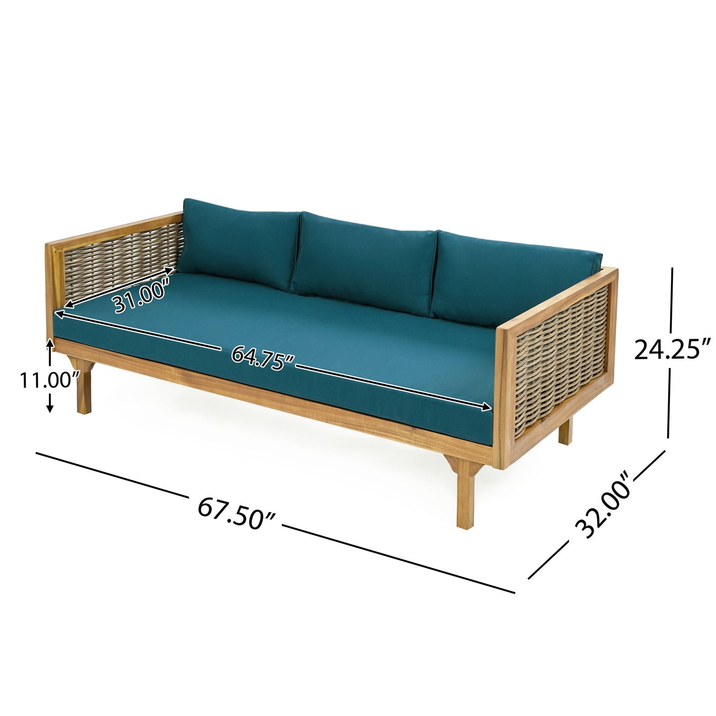 Claremont 3 Seater Daybed Teak Acacia Wood Water Resistant Cushions
