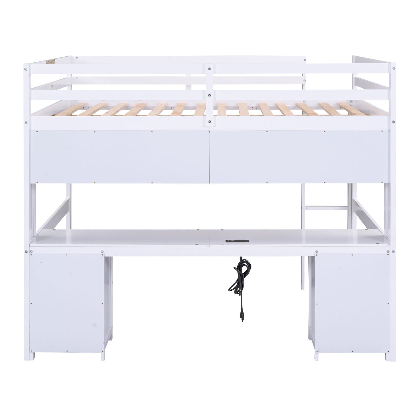 Loft Bed With Desk, Cabinets, Drawers, Charging Station And Bedside Tray