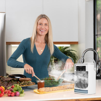 Portable Air Conditioner Fan Evaporative Humidifier 3 Speed Spray Personal Cold Mist Air Cooler Desk Table Fan Water Tank Night Light Adjustable Angel