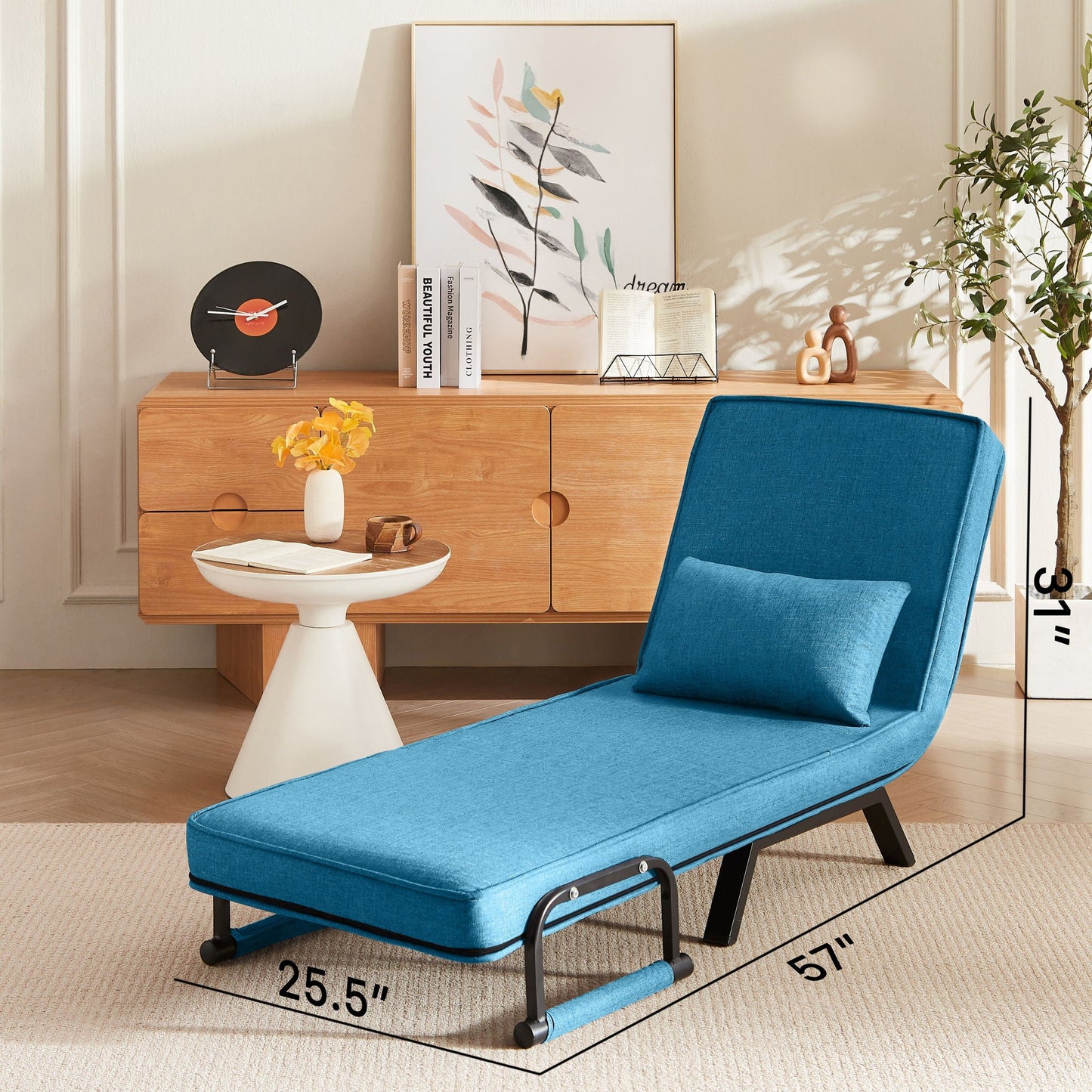 Convertible 5 In 1 Folding Chair Bed With Adjustable Backrest & Pillow