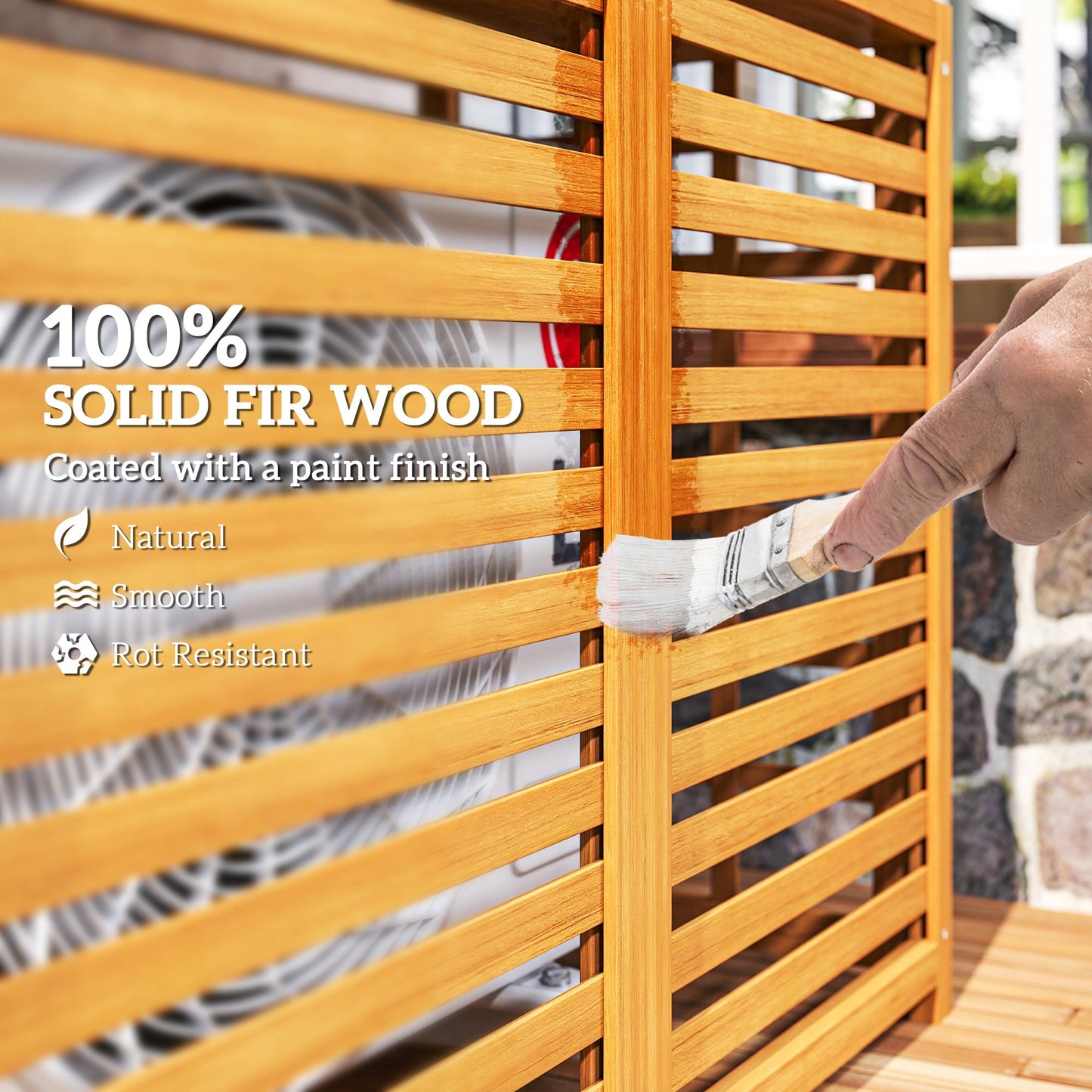 Outsunny Wood Air Conditioner Fence, Outdoor Privacy Screen Potting Table with Shelves