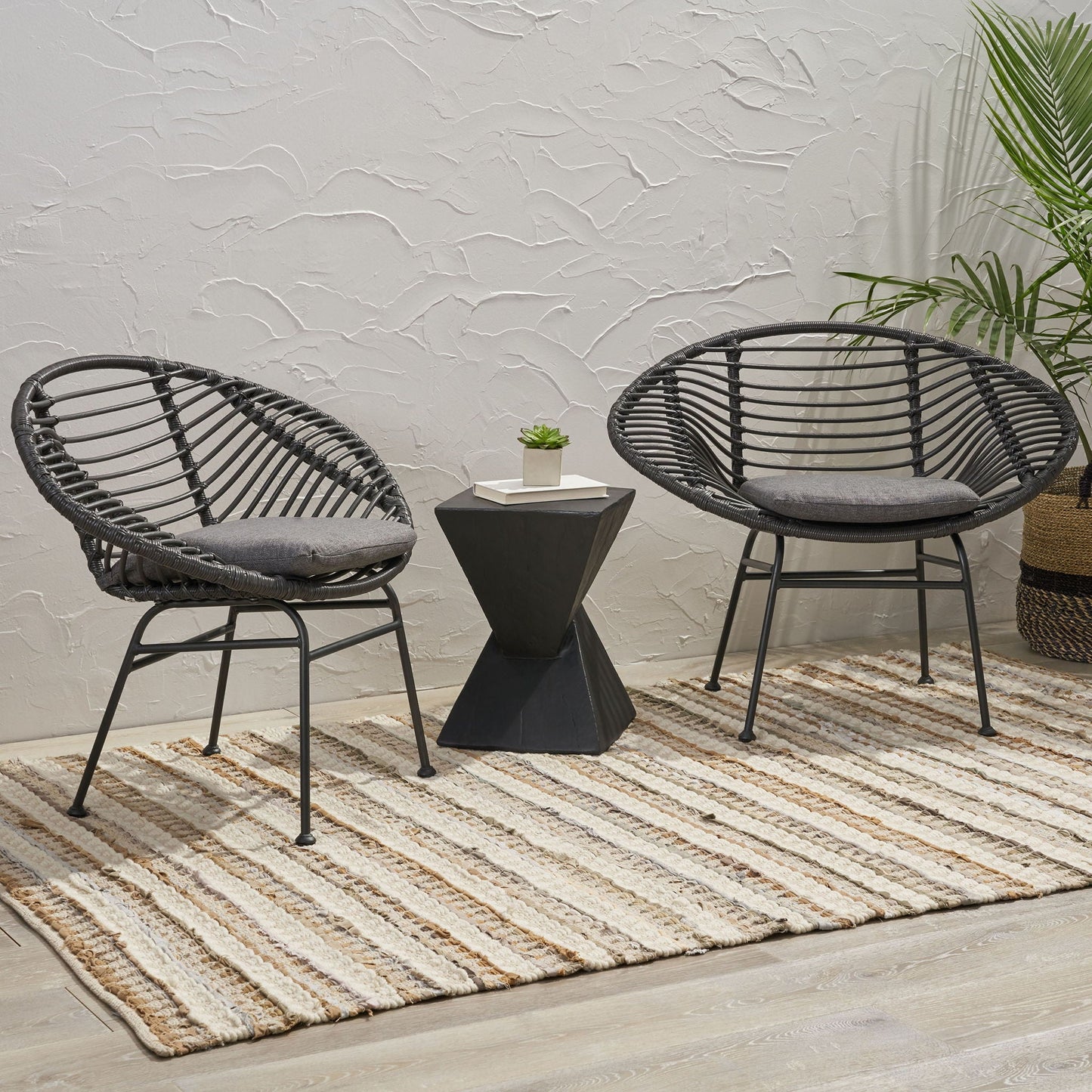 Cordella Outdoor Woven Wicker Chairs with Cushions, Set of 2