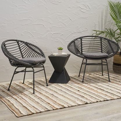 Cordella Outdoor Woven Wicker Chairs with Cushions, Set of 2