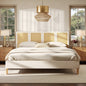 Toscana King Upholstered Cane Back Platform Bed, Antique