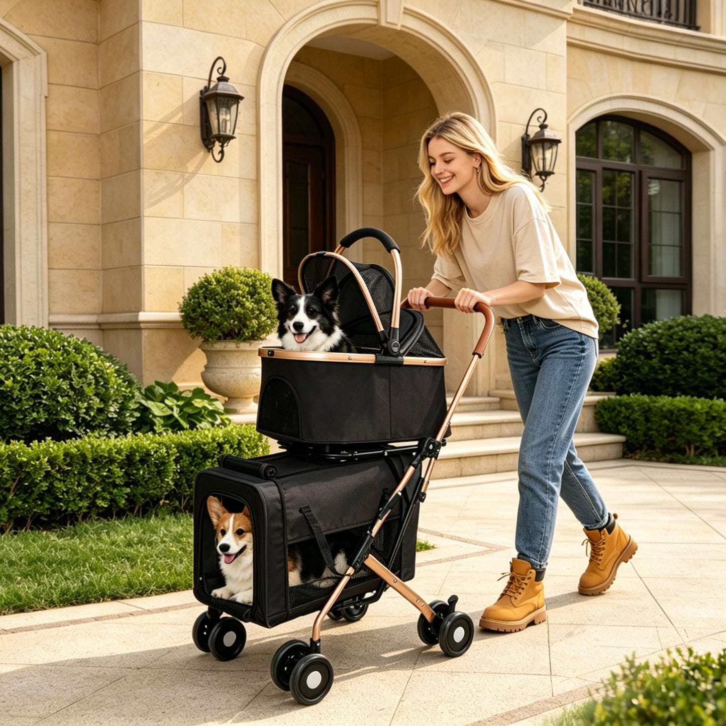 Double Pet Stroller for Small and Medium Dogs and Cats