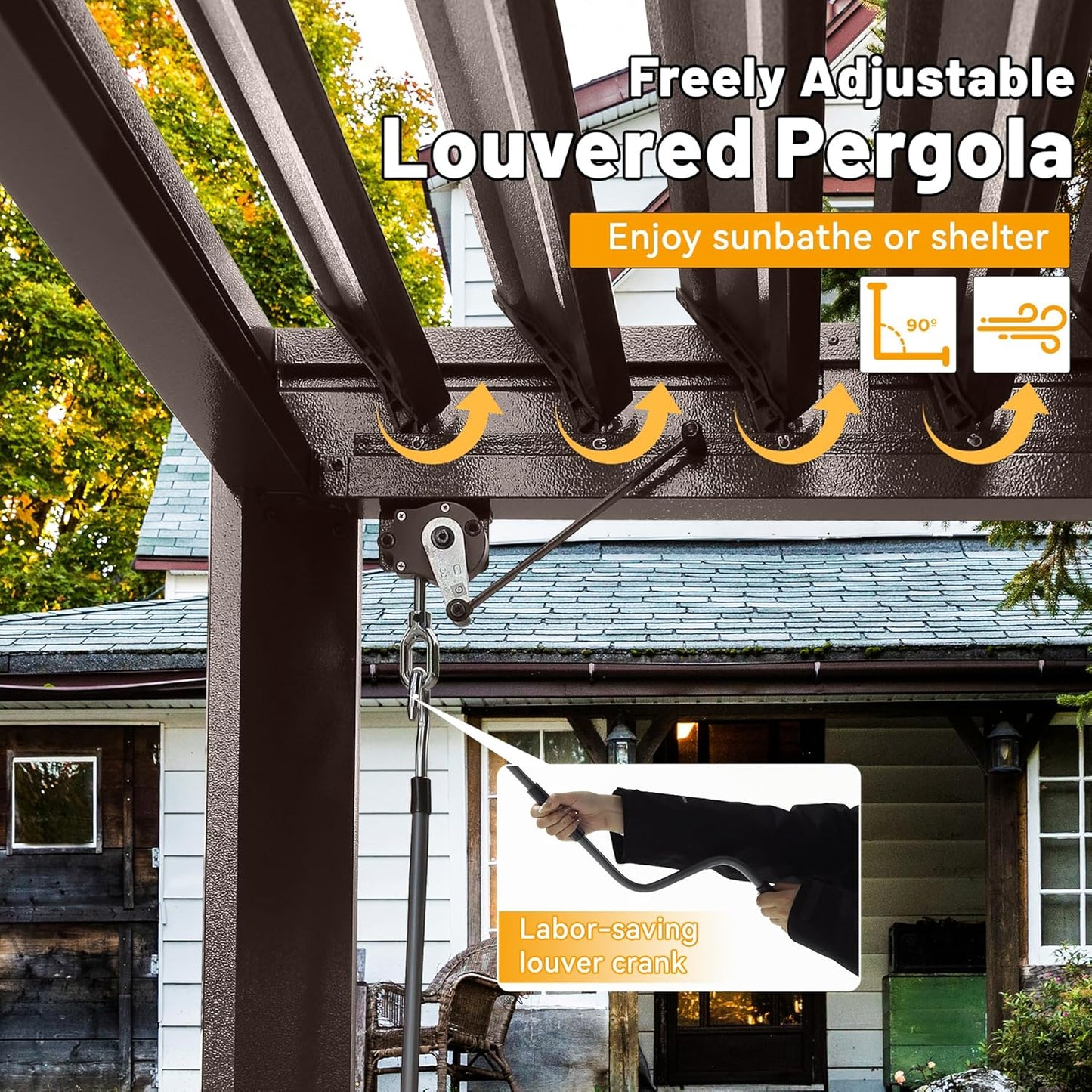 8x5 Ft Grill Louvered Pergola with Adjustable Roof and Built-in Gutter