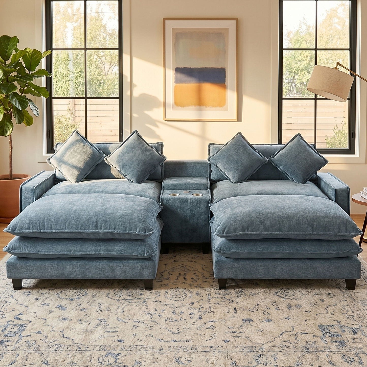 Modern Sectional Sofa With Removable Ottomans, USB Ports