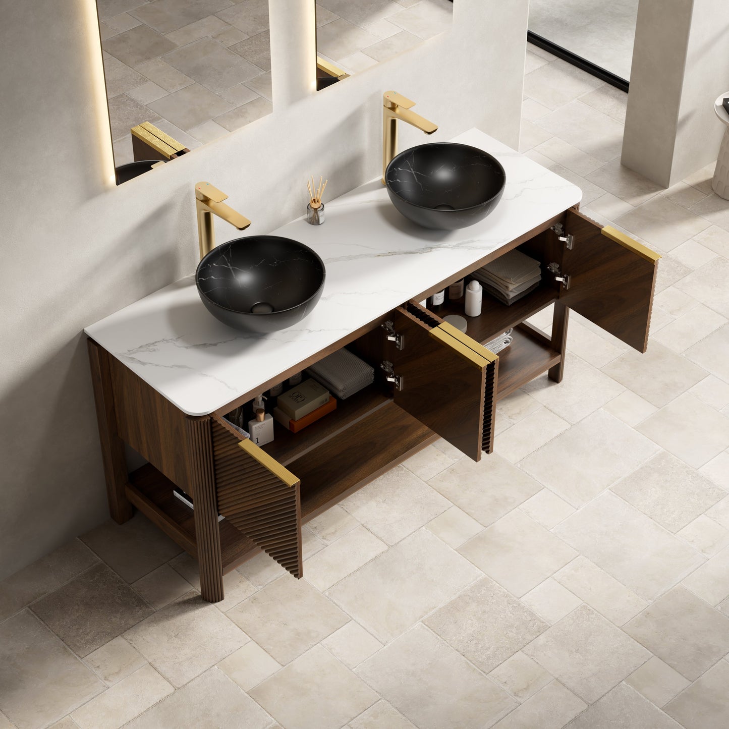 Indigo 60" Bathroom Vanity with Sinter Stone Countertop
