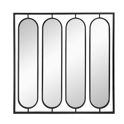 Large 4 Oval Wall Mirror With Square Frame, Home Decor For Living Room, Bedroom, Entryway, Office - Black