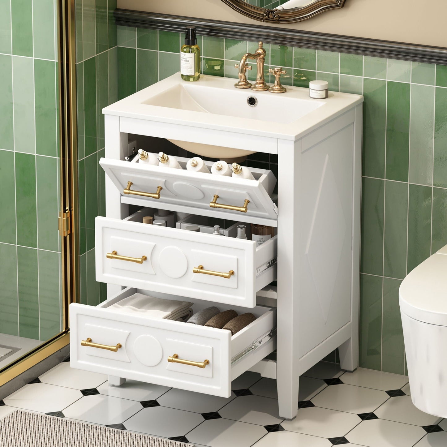 Bathroom Vanity With Sink, Free Standing 3 Drawer Storage Cabinet