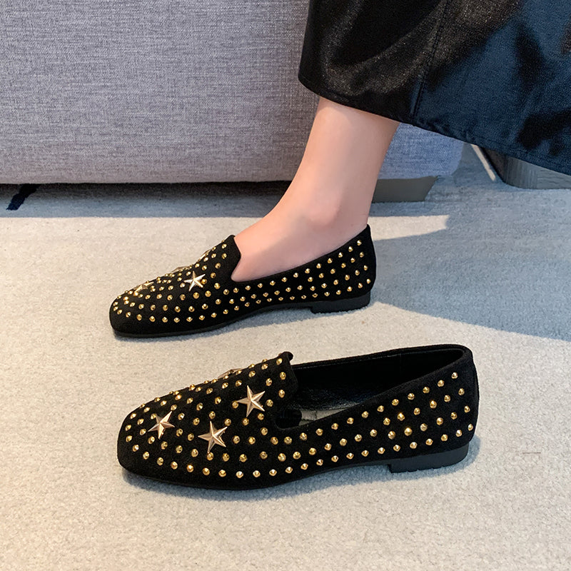 2026 Fall New Square Toe Rhinestone Flat Moccasins, Soft Sole Slip On Loafers For Wide Feet Women