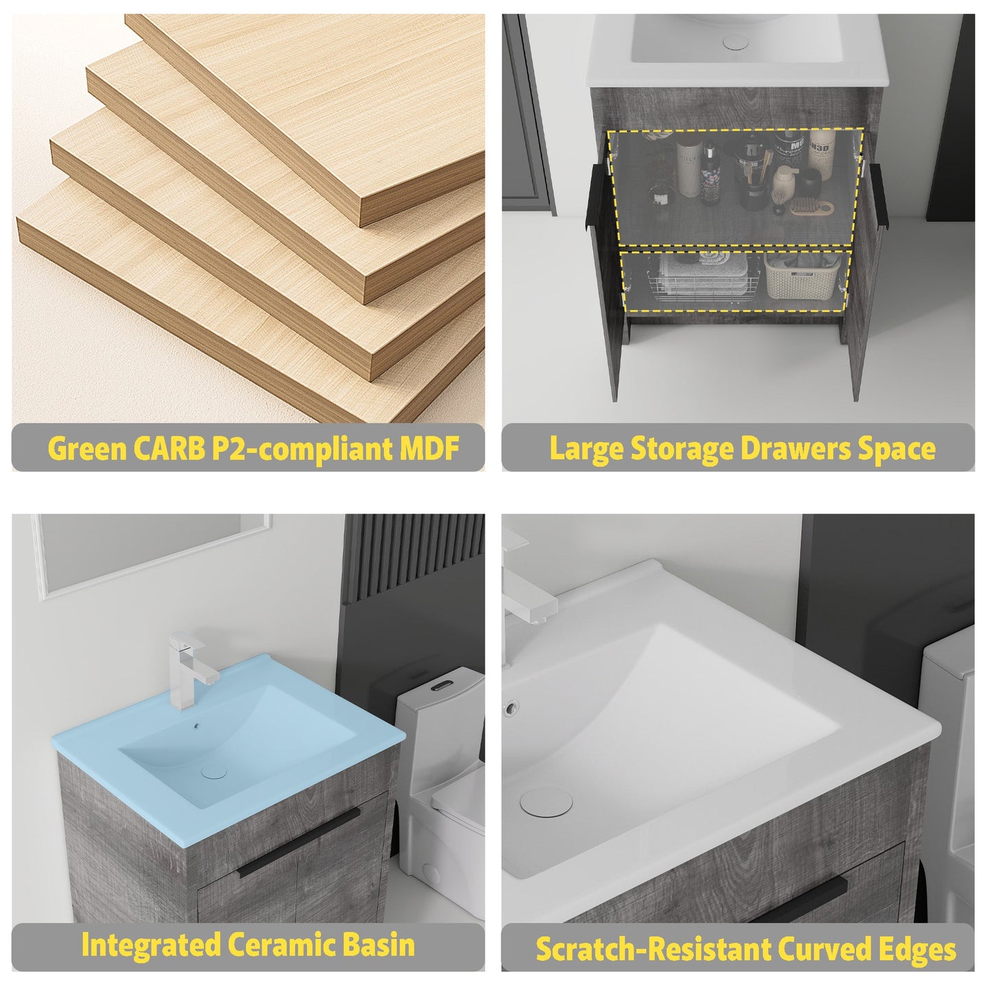 24 Inch Floating Bathroom Vanity with Ceramic Sink and Soft-Close Door