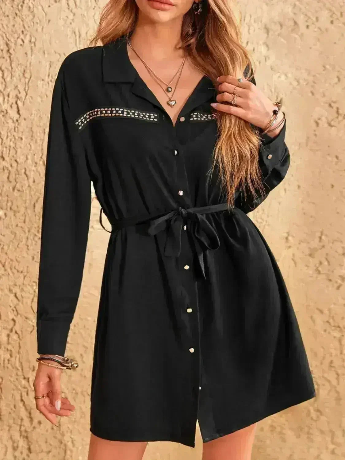 Collared Mini Dress - Rhinestone Accent Dress | Femstylo