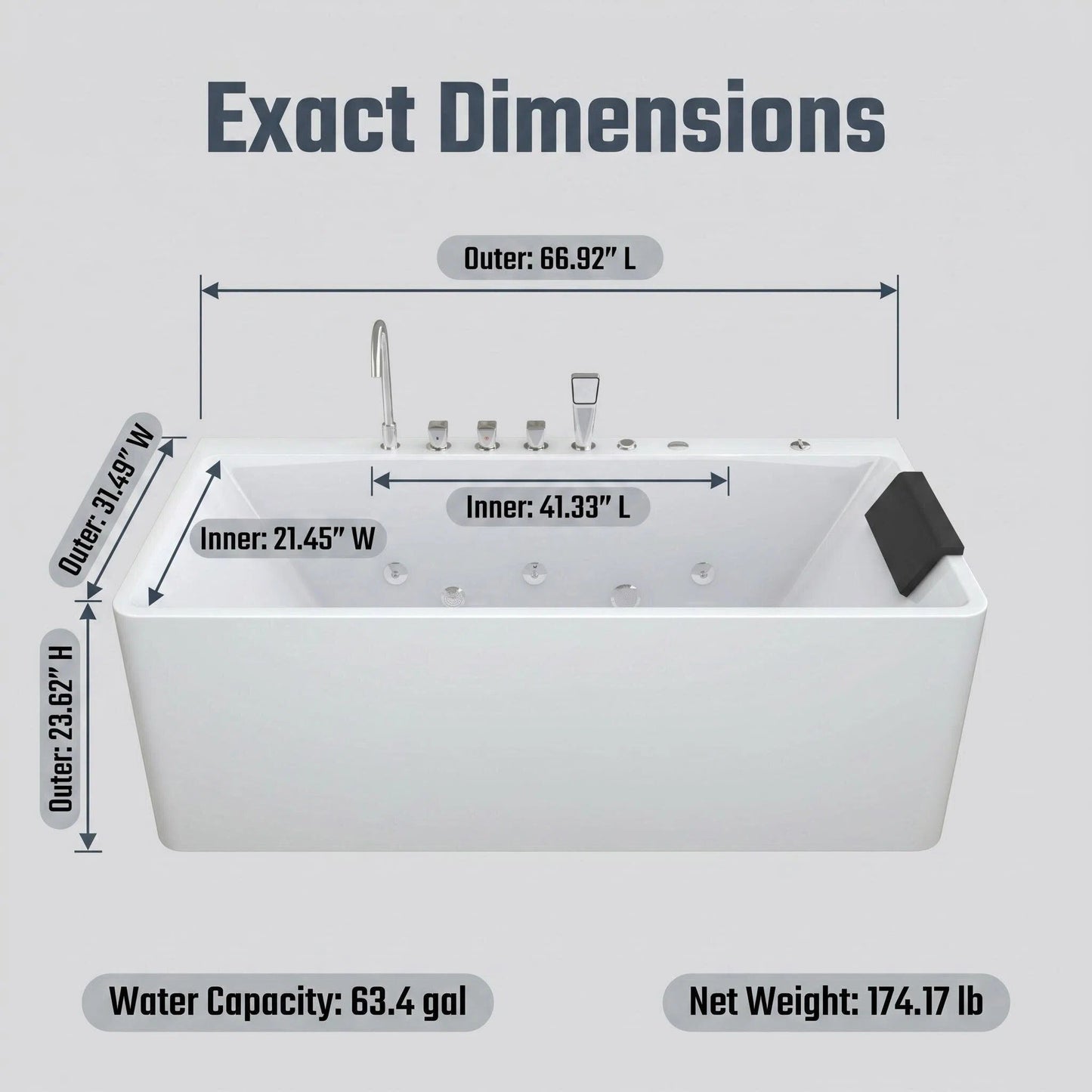 67-Inch Single-Person Luxury Whirlpool Bathtub