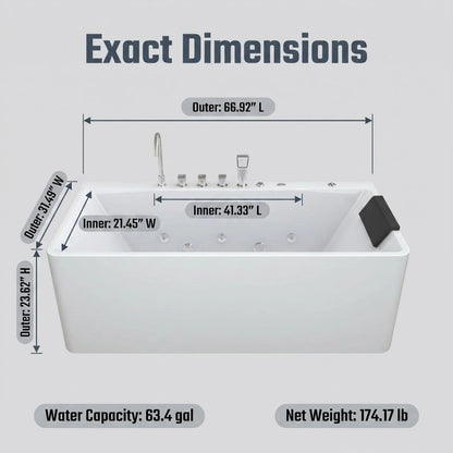 67-Inch Single-Person Luxury Whirlpool Bathtub