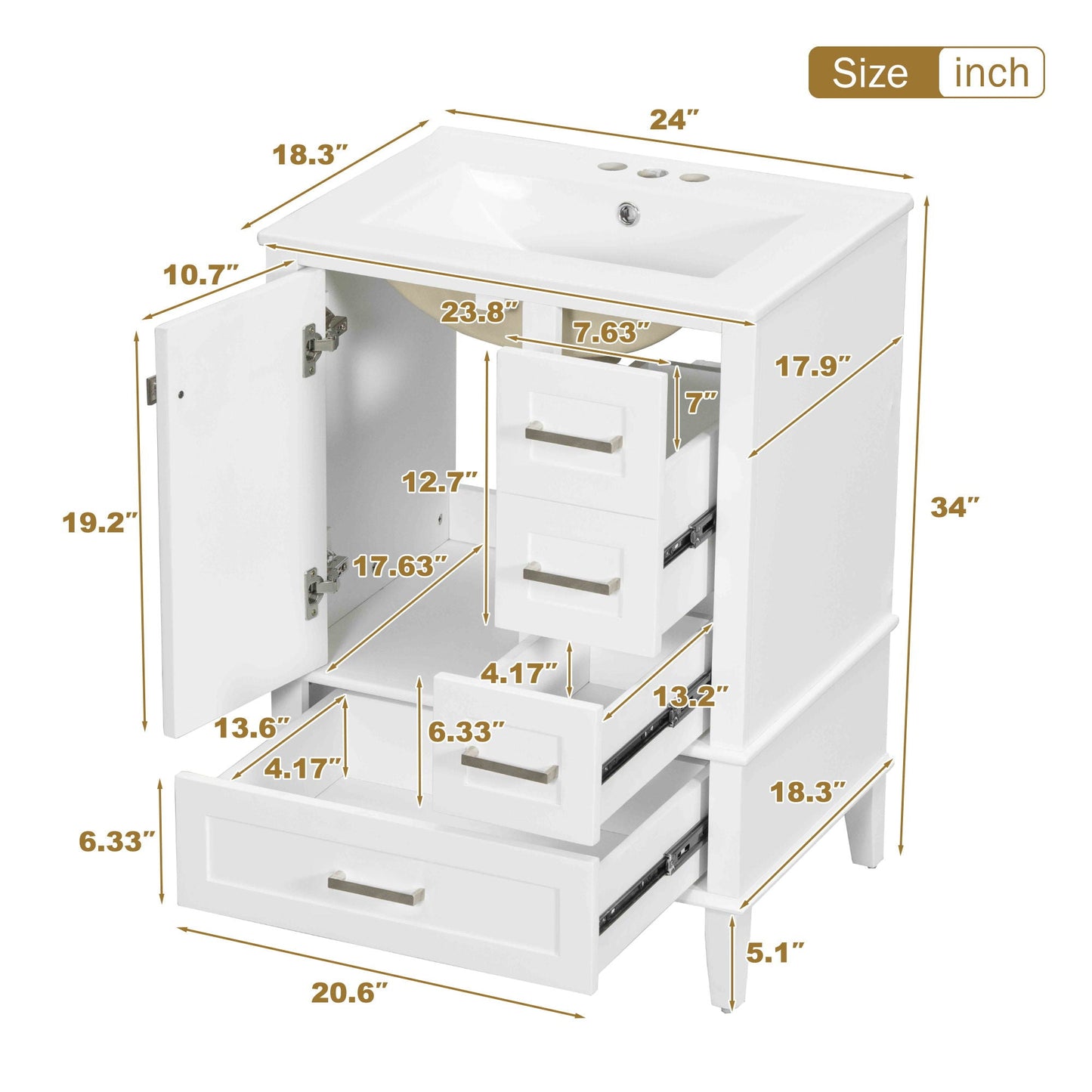 Bathroom Vanity, Modern Bathroom Cabinet With Sink Combo Set, Bathroom Storage Cabinet With A Soft Closing Door And 3 Drawers, Solid Wood Frame