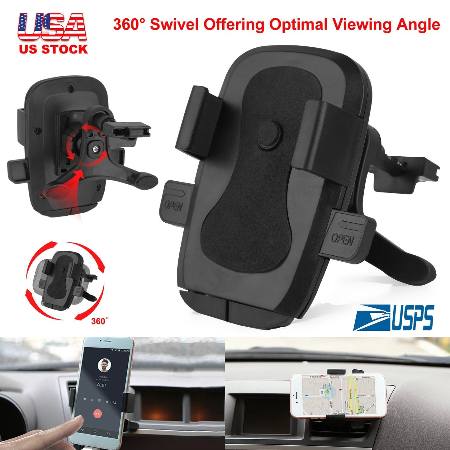 Car Phone Mount Universal 360¡ Rotation Phone Holder Air Vent Car Phone Mount Stand for iPhone XS/XS Max/XS/X Galaxy S10/S9+/S8 Google Huawei