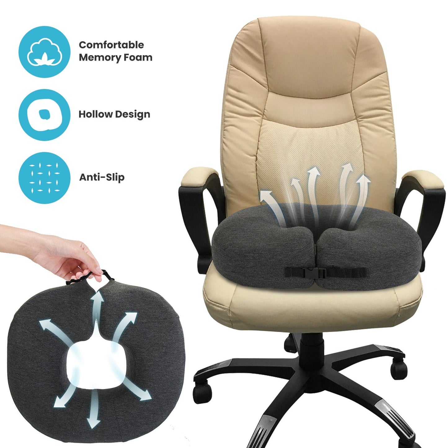 Donut Pillow Seat Cushion Memory Foam Donut Chair Cushions ErgonomicÊSeat Cushion Pad for Coccyx Prostate Sciatica Pelvic Floor Pressure Sores Office