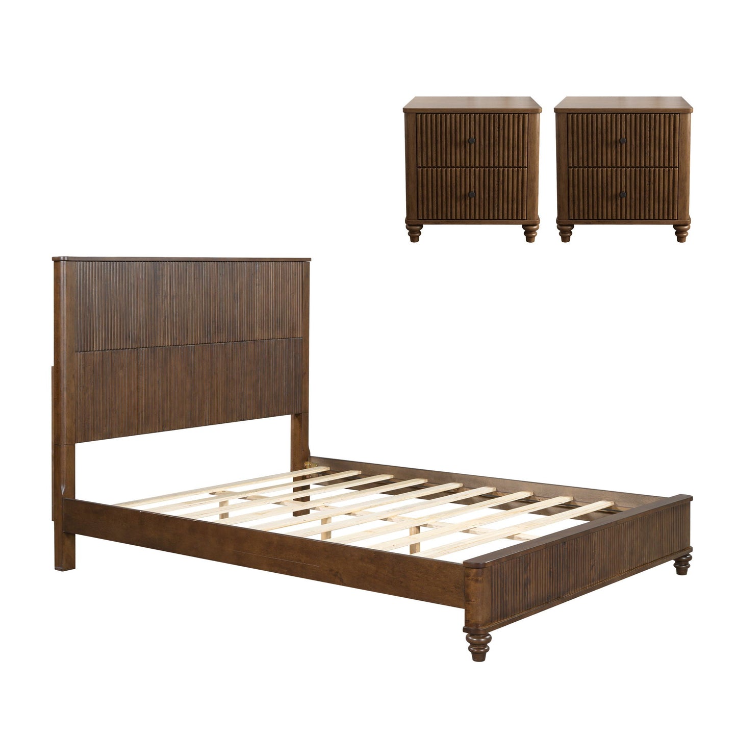 3 Piece Bedroom Set With Bed And 2 Nightstands