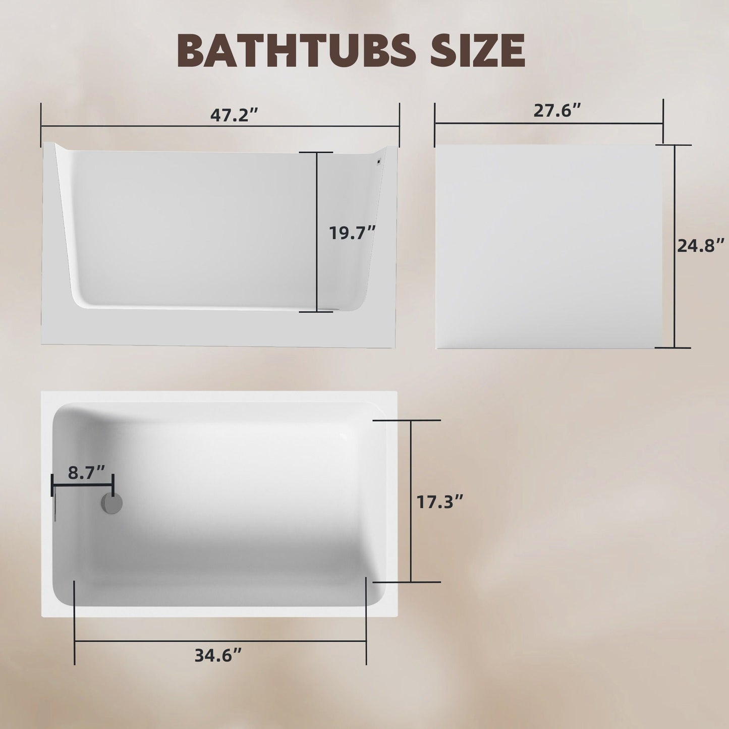 Freestanding Bathtub With Drain, Rectangular Shape