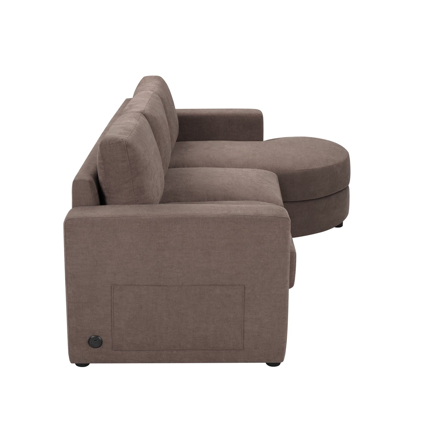 Modern L-Shaped Sectional Sofa With Curved Chaise, USB Ports, And Side Storage Pockets