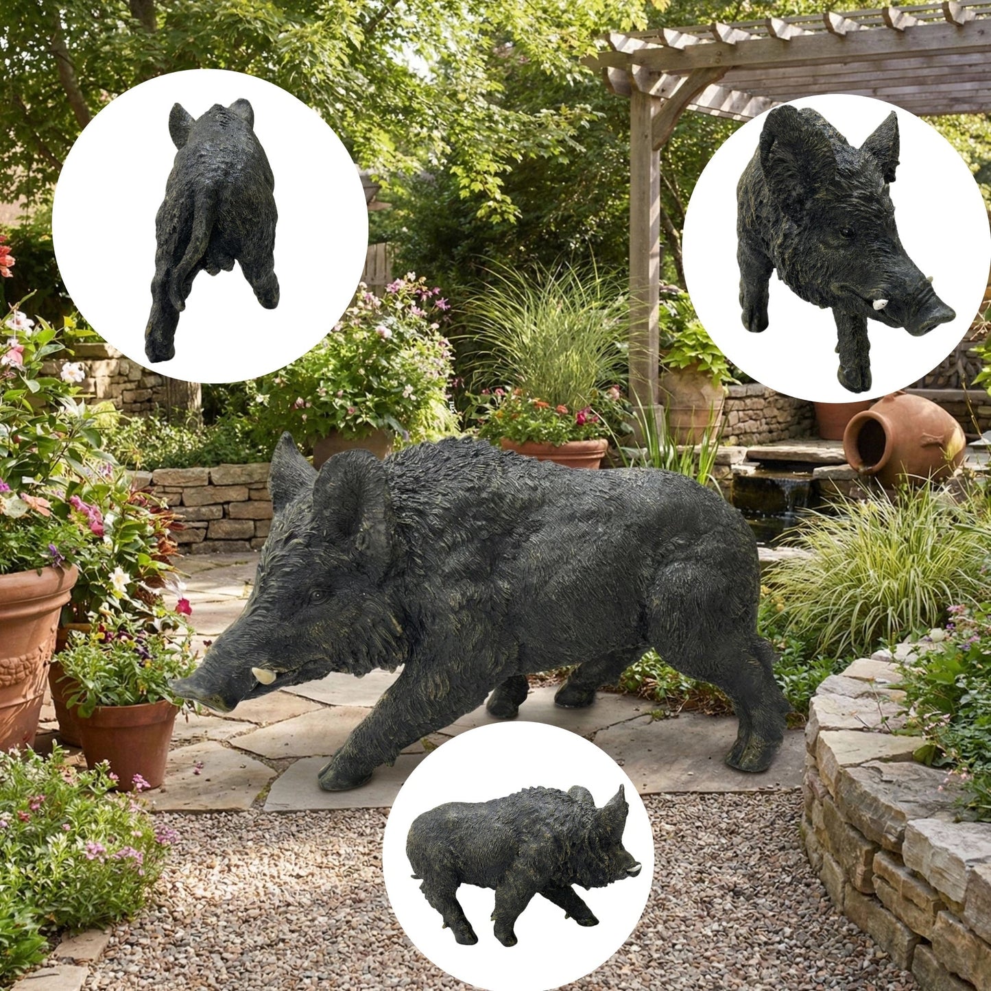 12.20' H x 21.26' L Resin Wild Boar Garden Statue