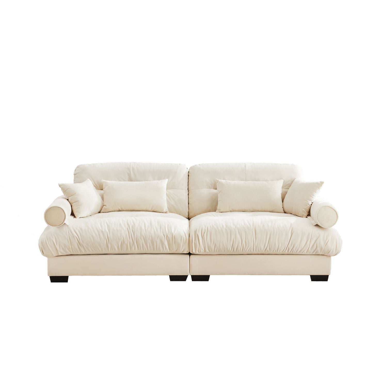 Modern Sofa With Bolstered Armrests And Pillows