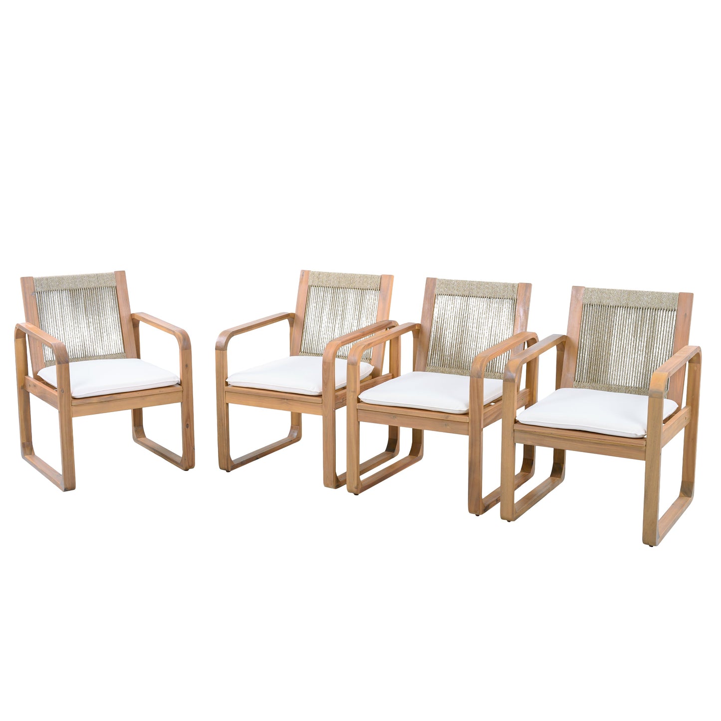 2-Piece Outdoor Dining Chairs Set: Acacia Wood with Rope Back